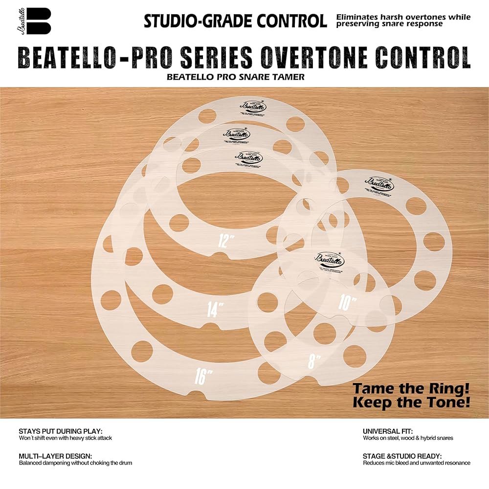 Beatello 5팩 드럼 댐핑 링 세트, 저가형 컨트롤 유니버설 8-16인치 톰/스네어 오버톤 링, 링잉 감소 및 보온성 향상, 7가지 색상(투명) Blue - 상세 이미지 3