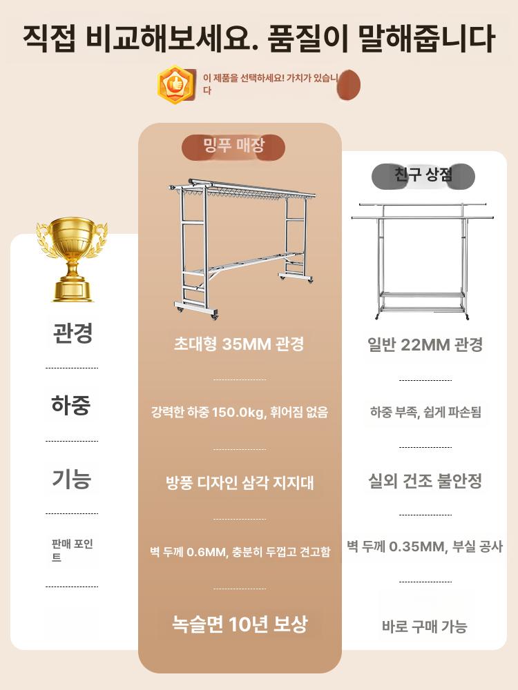 빨래건조대 지지대 이동식 야외 올스텐 스테인레스 이동접이식 이불 빨래 대형 오키제작소 - 상세 이미지 5