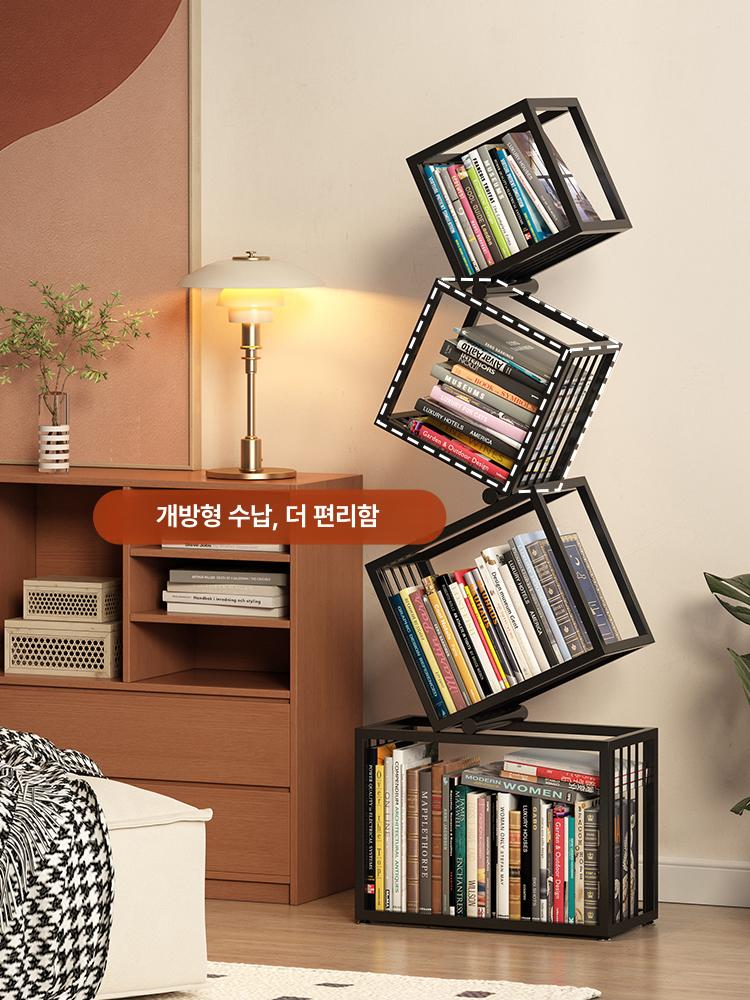 책장 북타워 감각적인 인테리어 지그재그 책선반 회전책장 디자인 작은 스탠딩 우드 - 상세 이미지 5