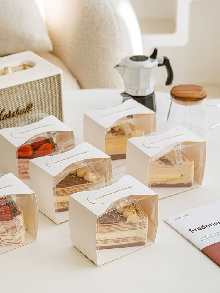 손잡이 조각케이크 박스 조각케익 종이 케이스 포장 선물 상자 휘낭시에 미니 테이크아웃 중 - 상세 이미지 3