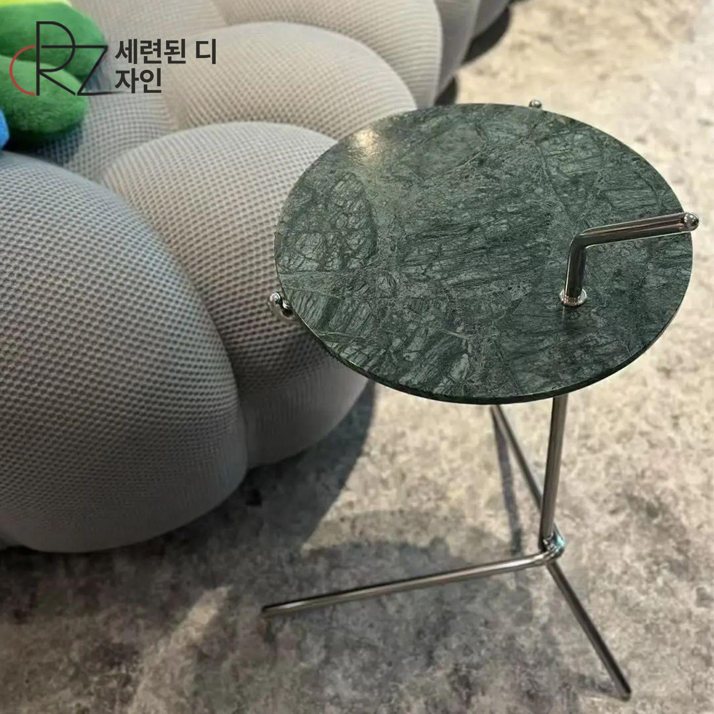 대리석 사이드테이블 거실소파 카페탁자 스틸 지지대 유리상판 인테리어 소품 매장용 - 상세 이미지 2