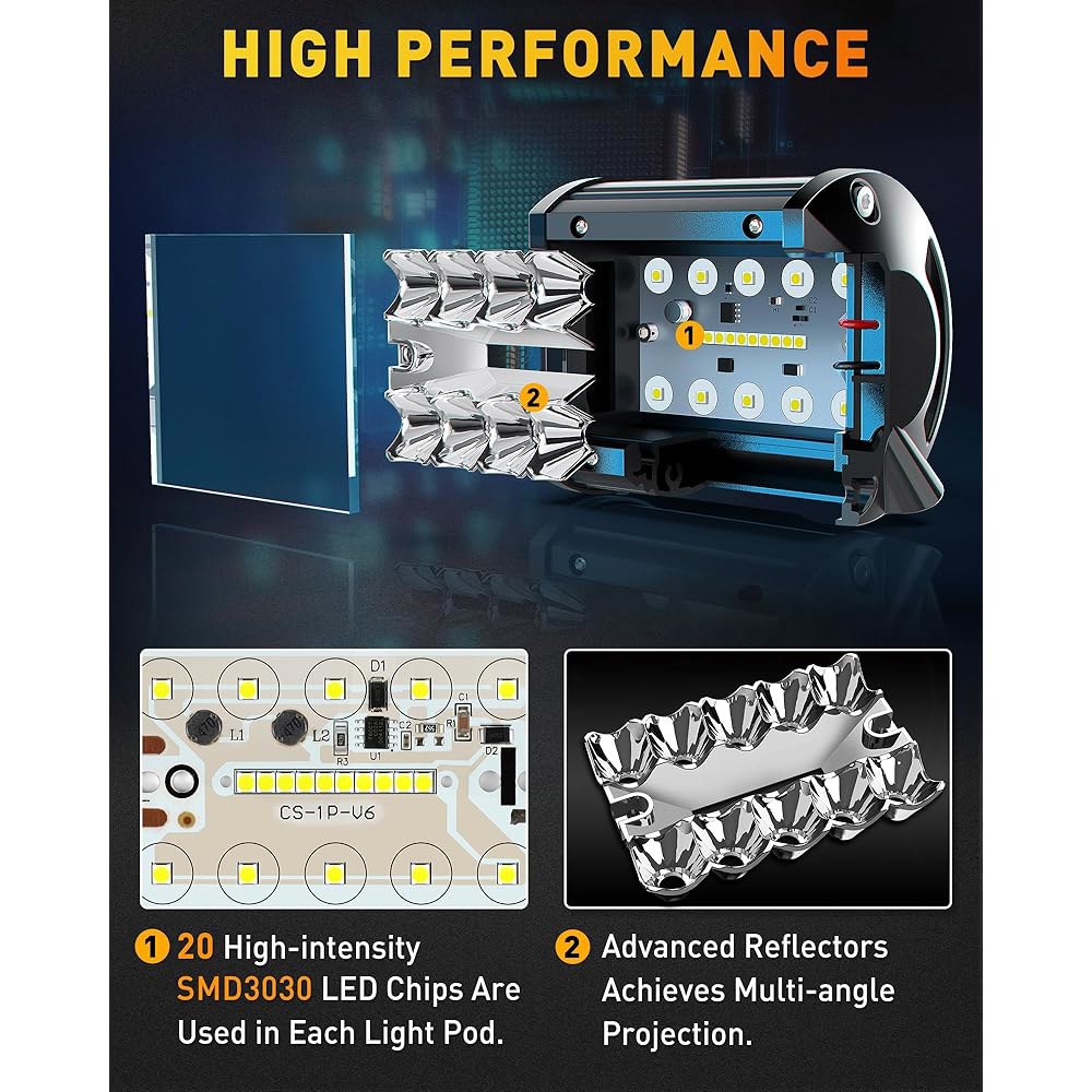 나오에보 4인치 LED 포드 라이트, 480W 48,000LM 포그/주행/오프로드 스팟 플러드 콤보, 트럭 보트 ATV UTV 픽업용 큐브 포드, 8개(화이트) 4 Pcs - 상세 이미지 3