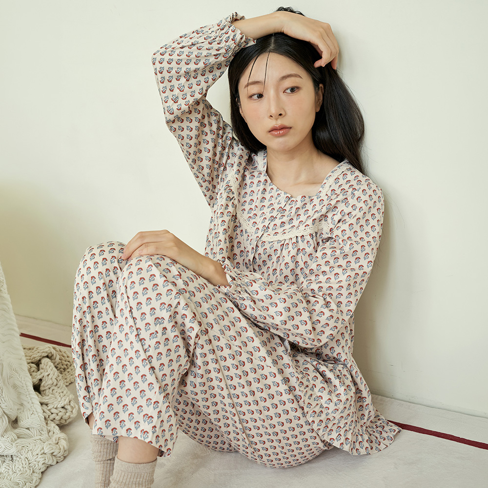 맨드라미 여성 모달 면 긴팔 잠옷 홈웨어 파자마 세트 - 상품 이미지