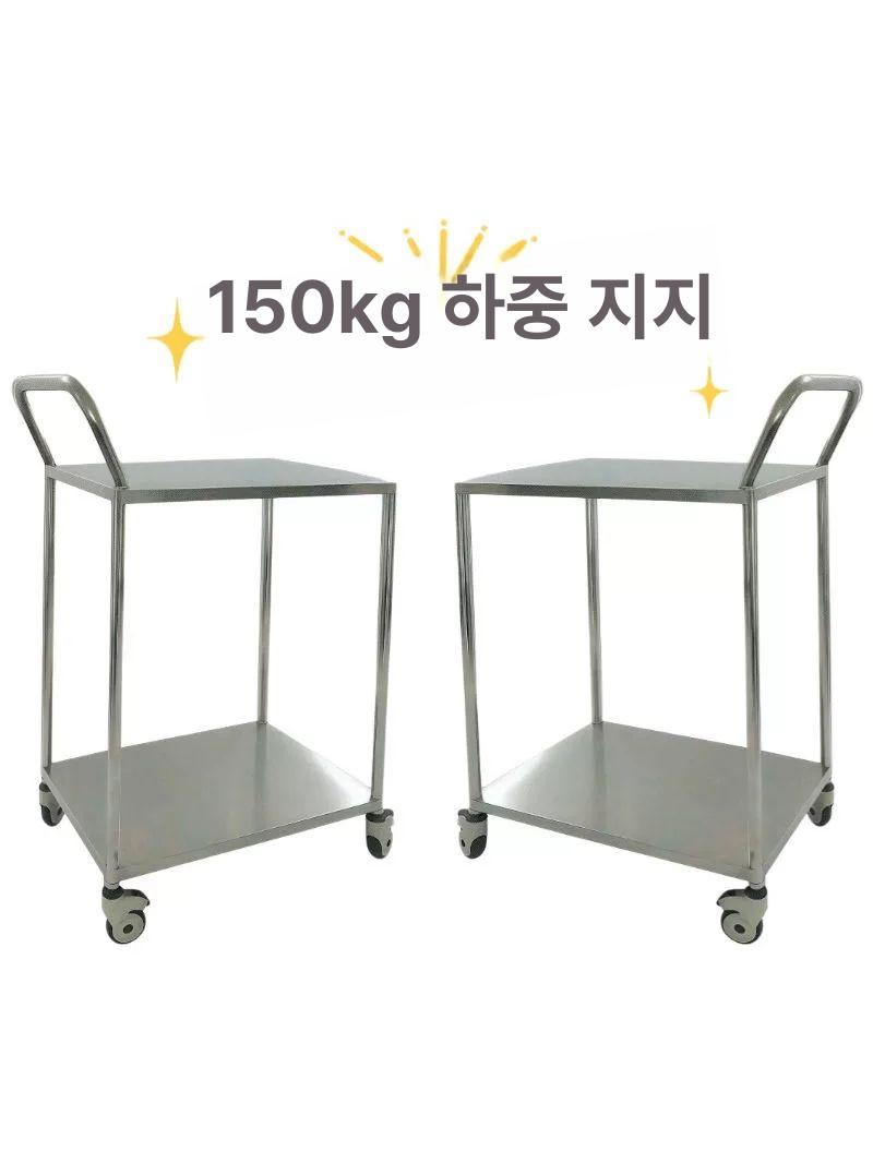 트롤리 선반 2단 스텐 이동식 사각 무소음 폴딩 수레 카트 - 상세 이미지 3
