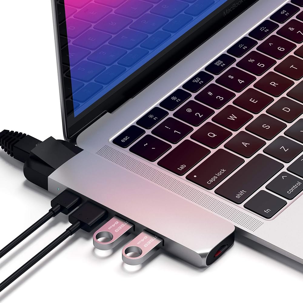 이더넷이 포함된 사테치 (실버) 허브 SD 카드 슬롯 3.0, M2 USBC 4K USB / 마이크로 PD, HDMI, Air Pro 이더넷, 프로 어댑터 기가비트 타입C M1 - 상품 이미지