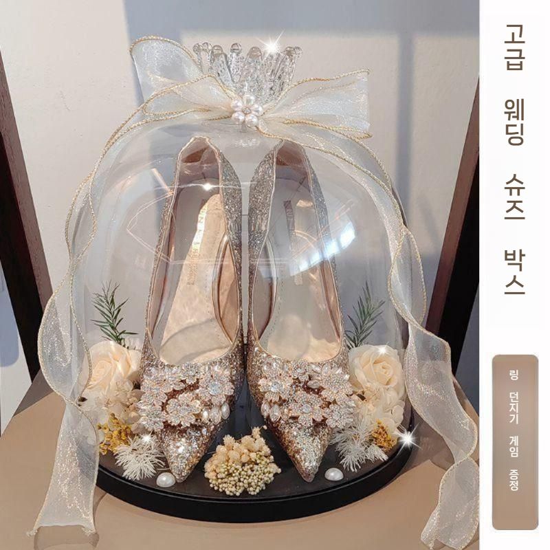 웨딩 보관함 투명 선물 우드 미니 반지케이스 쥬얼리 투명창 반지 보관 귀걸이 아크릴 - 상세 이미지 2
