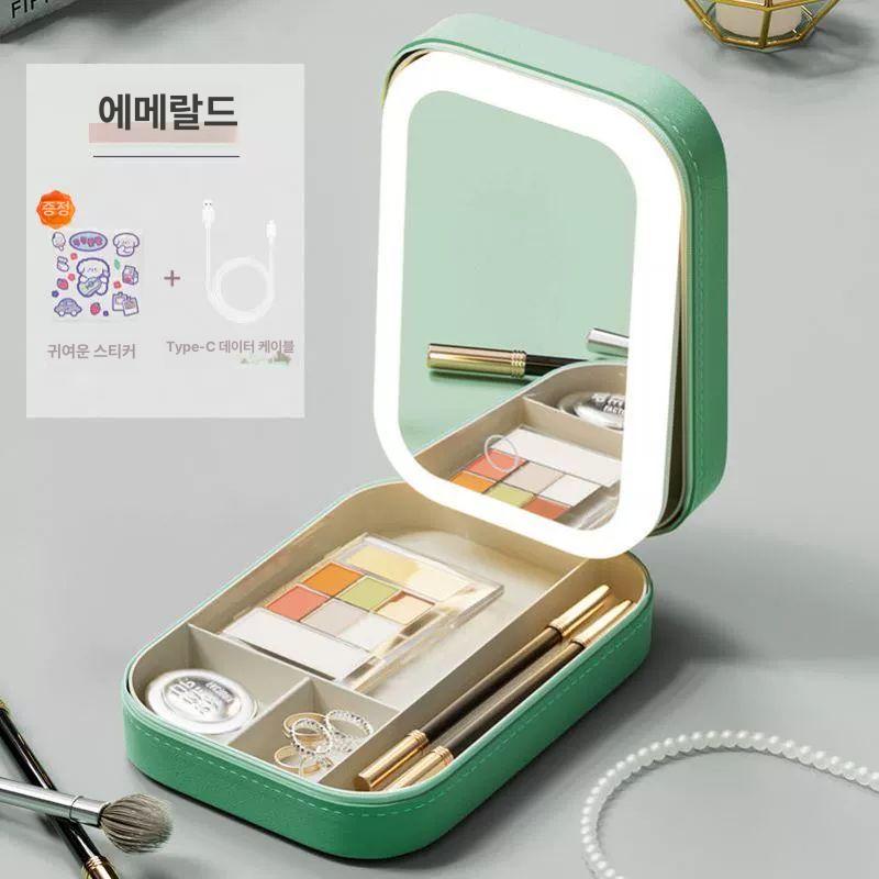 led 케이스 메이크업 보관 라이트 뷰티 배니티 여행용 미러 가방 상자 램프 화장거울 - 상세 이미지 3