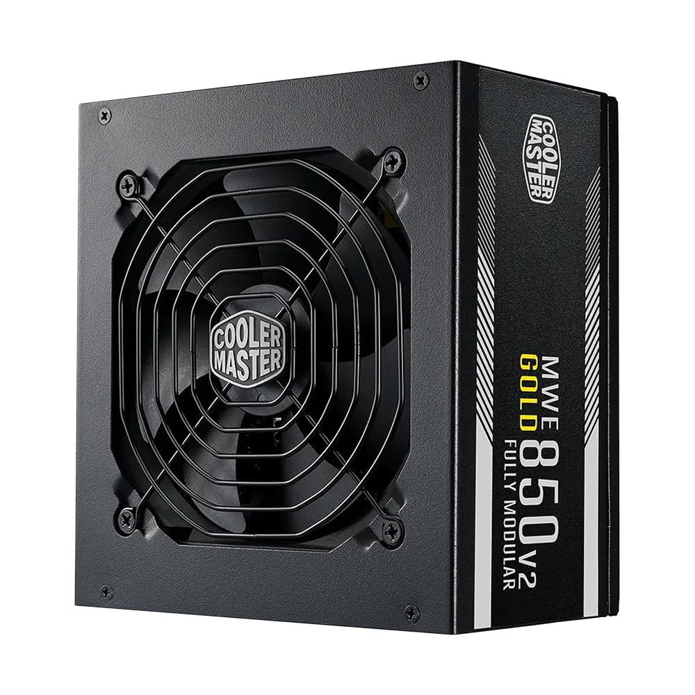쿨러 마스터 MWE 골드 850 V2 풀 모듈형 전원 공급 장치 u2013 850W 80+ 인증 PSU, 듀얼 EPS 커넥터, 세미 팬리스 저소음 설계, 플랫 블랙 케이블, 신뢰할 - 상품 이미지