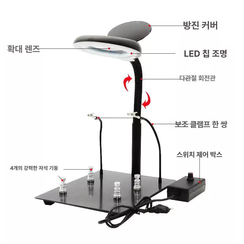 탁상형 조명확대경 led 렌즈 독서용 탁상용 스탠드 루페 클립 검사용 정밀작업용 - 상세 이미지 4