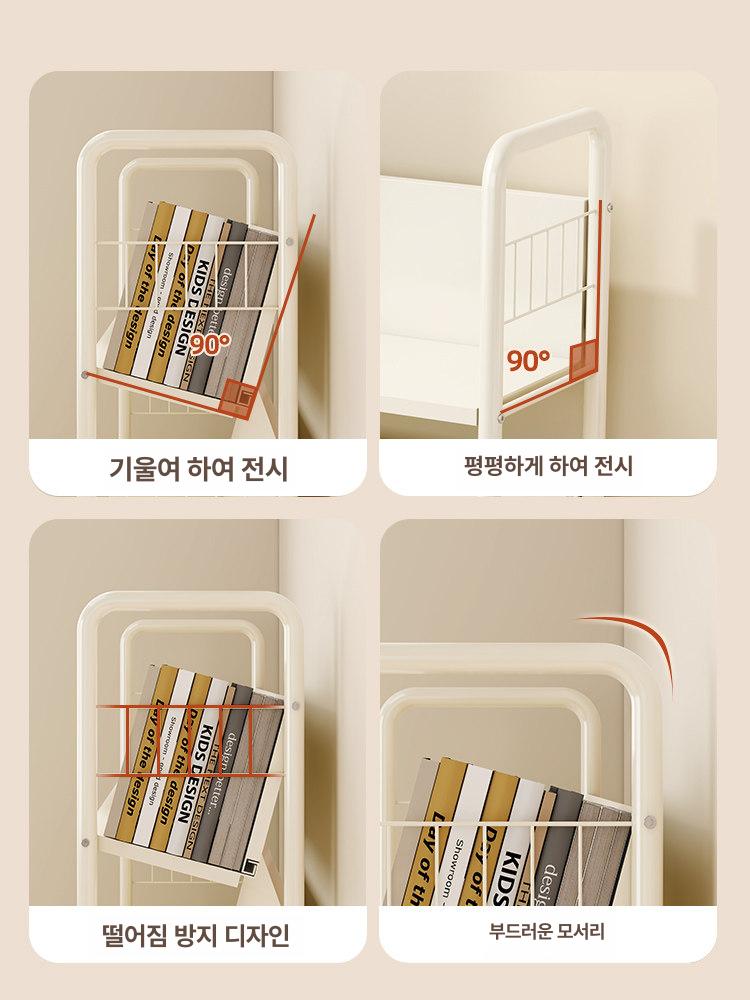 북카트 이동식책장 3단 정리함 책꽂이 트롤리 바퀴달린 간이 매장용 수레 보관 도서 이미지 6