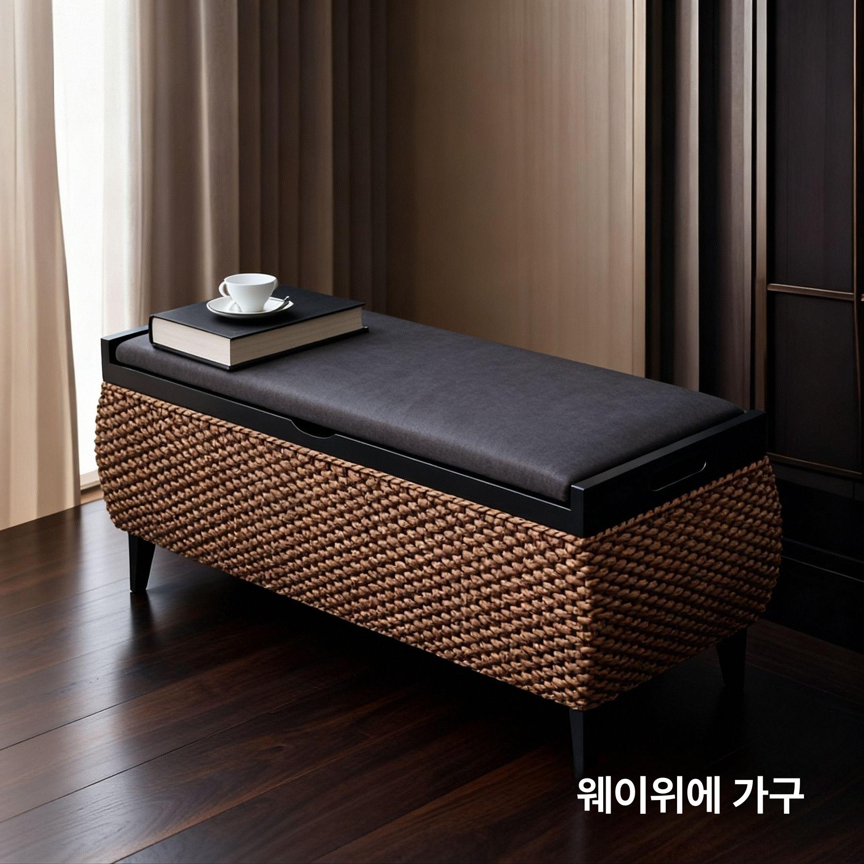 라탄 수납 스툴 의자 엔틱 빈티지 현관벤치 화장대 좌식의자 인테리어소품 - 상세 이미지 3