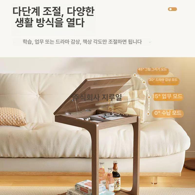 각도조절 원목 이동식테이블 다용도 선반형 협탁 탁자 간이 바퀴달린테이블 높이 - 상세 이미지 2