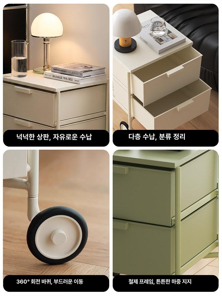 회전 트롤리 협탁 테이블 이동식서랍장 수납함 선반 사이드 정리함 틈새 서랍형 침실 - 상세 이미지 3