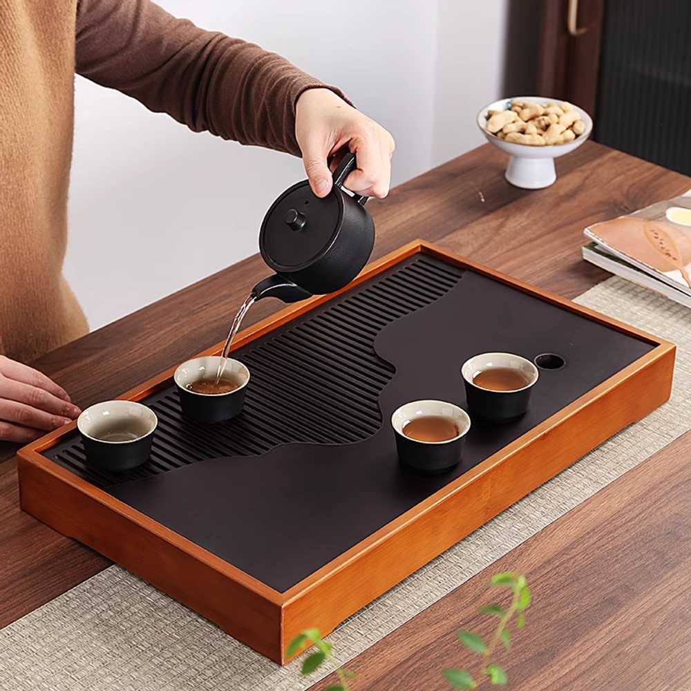 흑단목차판 고급 배수구가 트레이 받침대 다판 다도판 가정용 쟁반 다반 여요 부러운 - 상세 이미지 2