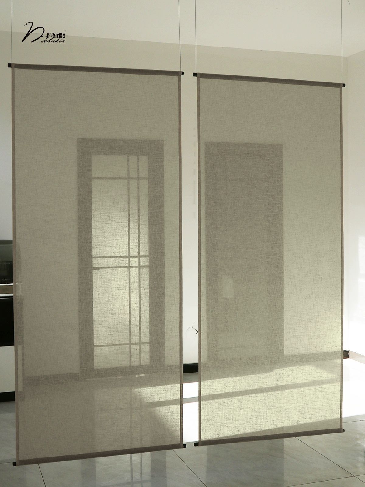 모시커튼 일본식 여름 반투명 창문가림막 자연광차단 전통스타일 거실파티션 공간분리 베이지 - 상세 이미지 2