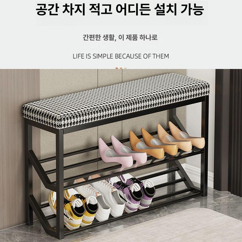 블랙 현관벤치장 인테리어 스툴 선반 입구 오픈 벤치보조 쿠션 신발수납장 신발정리대 - 상세 이미지 2