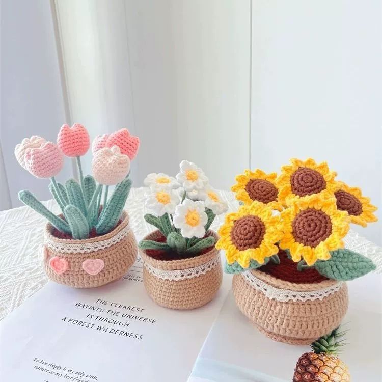 손뜨개 니트 화분커버 코바늘 공예 DIY 만들기 키트 초보자용 따뜻한 인테리어 - 상품 이미지