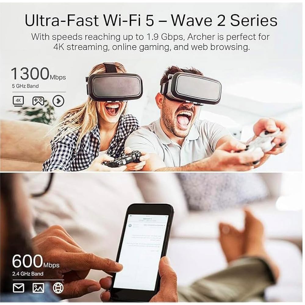 TP-Link AC1900 스마트 WiFi 라우터(아처 A8) - 고속 MU-MIMO 무선 라우터, 인터넷용 듀얼 밴드 기가비트, 게스트 지원 2 Wi-Fi 5 AC1900 - 상세 이미지 3