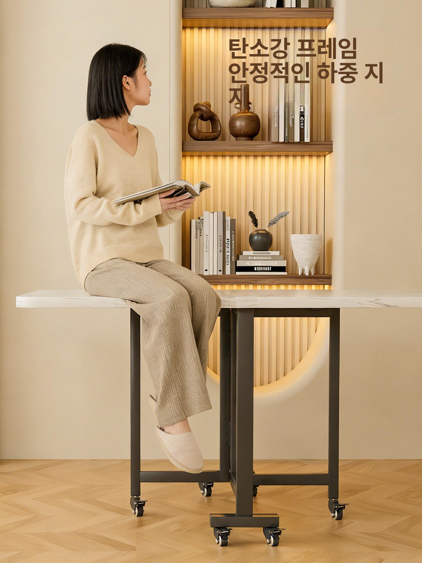 폴딩 원룸테이블 간이 밥상 탁자 공간활용 접이식식탁 사각식탁 접는상 입식 자취 - 상세 이미지 4