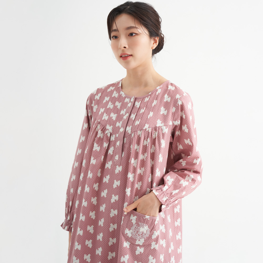 마이펫핑크 여성 순면 긴팔 원피스 잠옷 홈웨어 파자마 - 상세 이미지 5