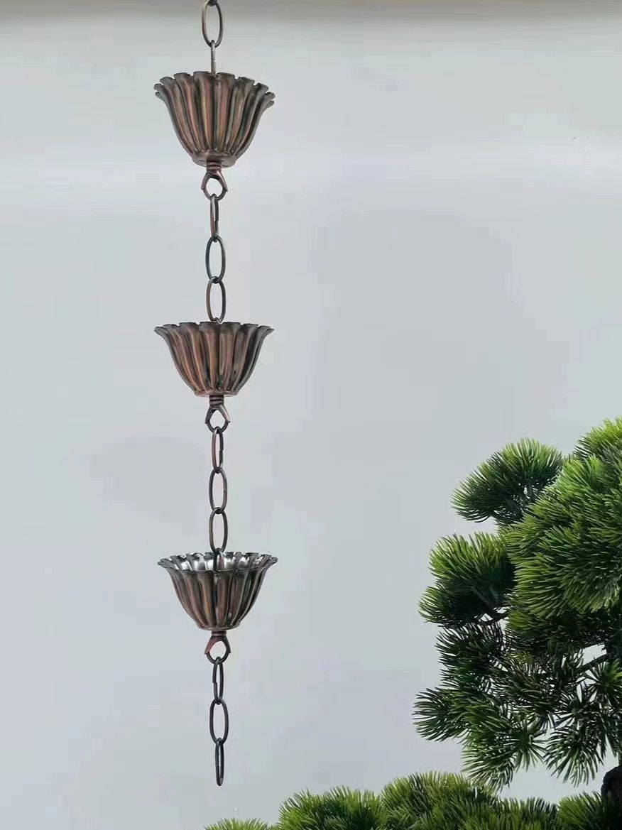 꽃모양 처마물받이 구리 홈통 레인체인 장식 주택 지붕 낙수관 야외 체인배수관 - 상세 이미지 2