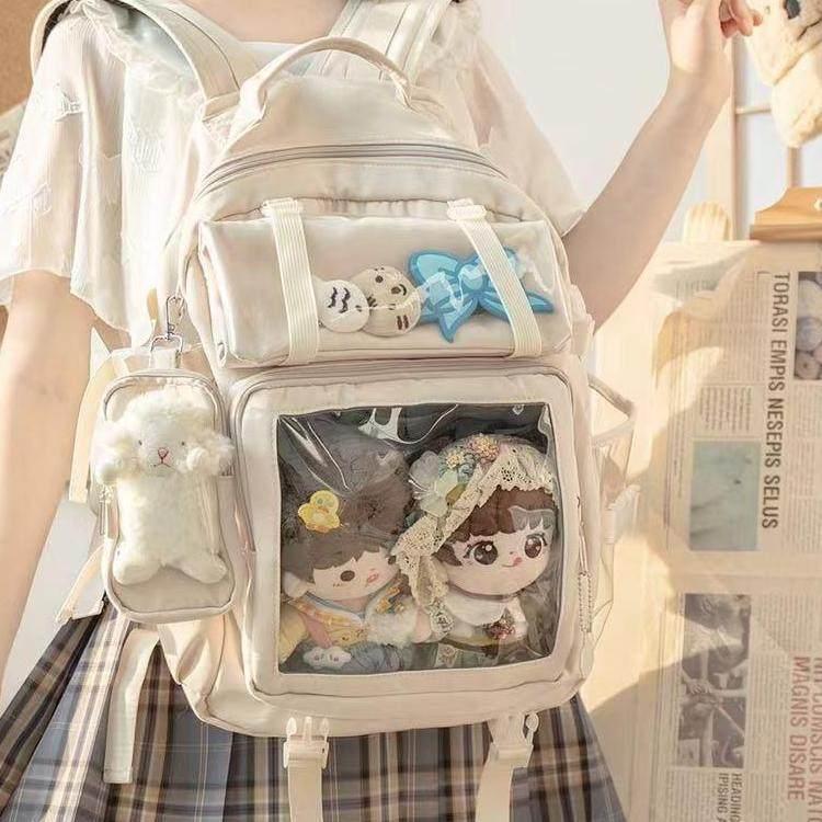 여성백팩 인형수납 덕질용품 피규어전시 대용량백팩 감성가방 베이지 - 상품 이미지