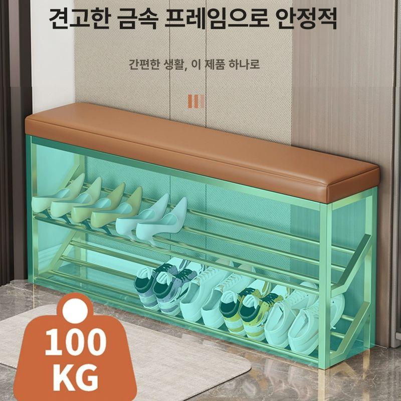 블랙 현관벤치장 인테리어 스툴 선반 입구 오픈 벤치보조 쿠션 신발수납장 신발정리대 - 상세 이미지 3