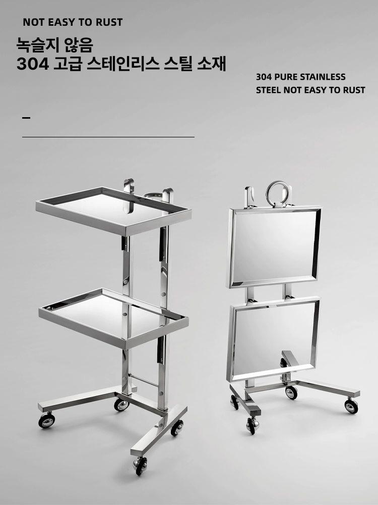 미용 왜건 2단 이동식 스테인리스 도구 수납함 살롱 피부관리실 병원 전용 보관 스탠드 - 상세 이미지 3