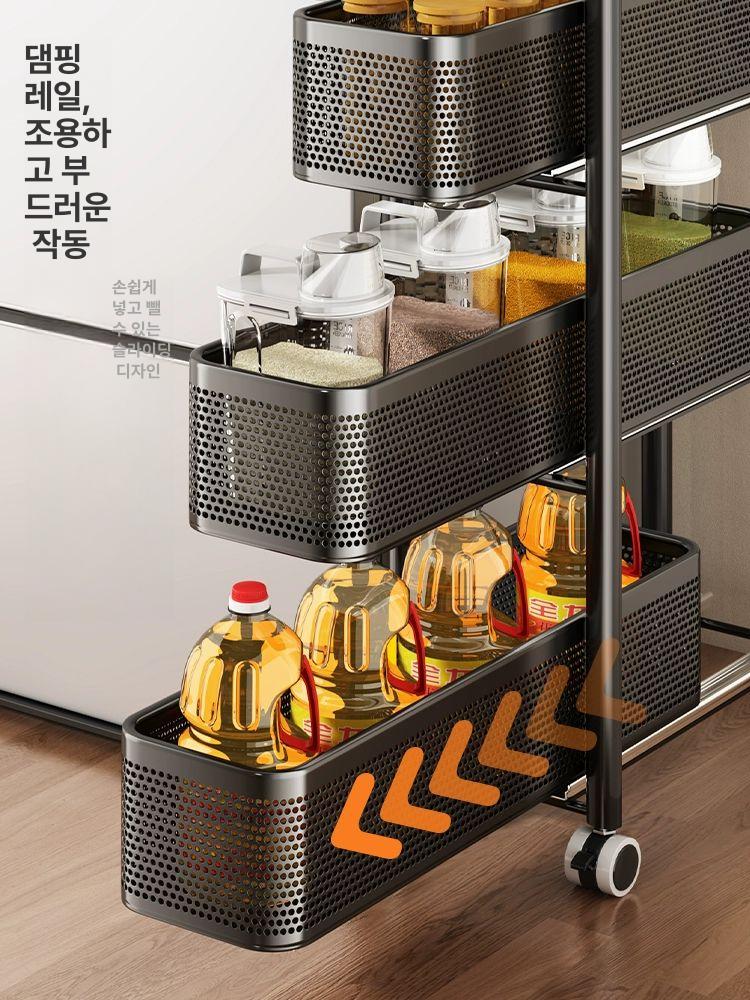 스낵바 서랍형트롤리 주방 틈새 깊이 수납 카트 다용도 봉포함 추출 냉장고옆 폭 휠 - 상세 이미지 2