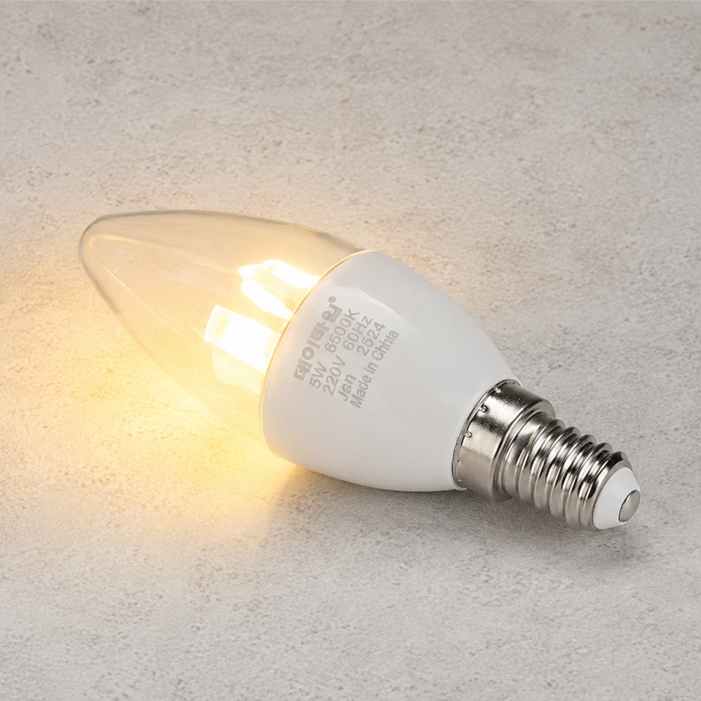 LED 촛대구 투명 5W E14 전구색 3000K 촛불 꼬마 전구 램프 데이타임 - 상품 이미지