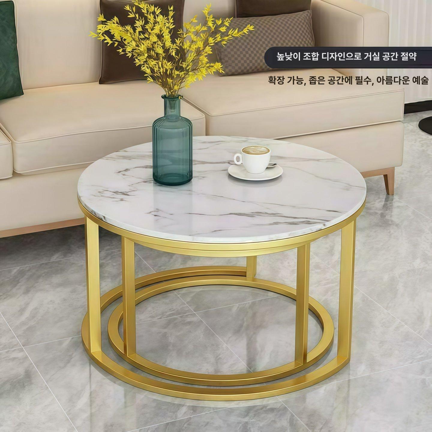 원형 소파 테이블 거실 좌탁 모던 가구 신혼집 인테리어 블랙 프레임 식탁용 탁자 - 상세 이미지 3