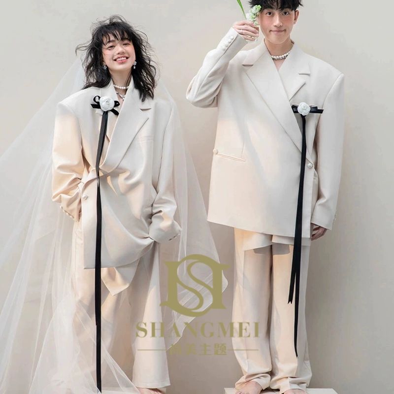 루즈핏 의상 프리사이즈 빅사이즈 신혼 셀프웨딩 자켓 커플세미정장 여성 코디 슬랙스 - 상세 이미지 2
