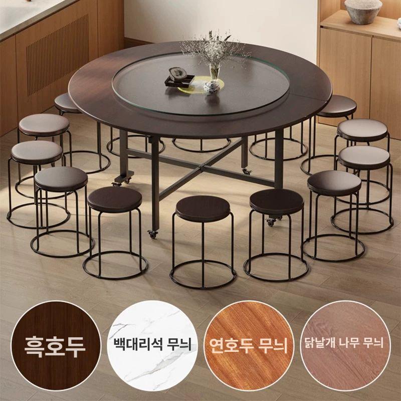 접이식 원탁 다이닝 확장형 원형테이블 거실 상판 바퀴 홈카페 호텔 사무실 보조 - 상세 이미지 5