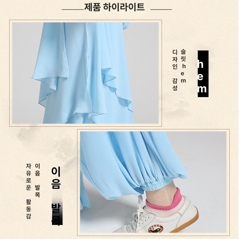 태극권복 공연용 무술용 쉬폰 일상복 쾌적함 이중세트 무도복 여성 우슈복 여름 훈련 수련복 - 상세 이미지 3