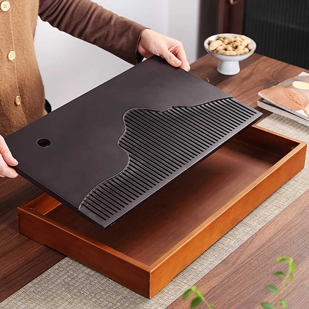 흑단목차판 고급 배수구가 트레이 받침대 다판 다도판 가정용 쟁반 다반 여요 부러운 - 상세 이미지 4