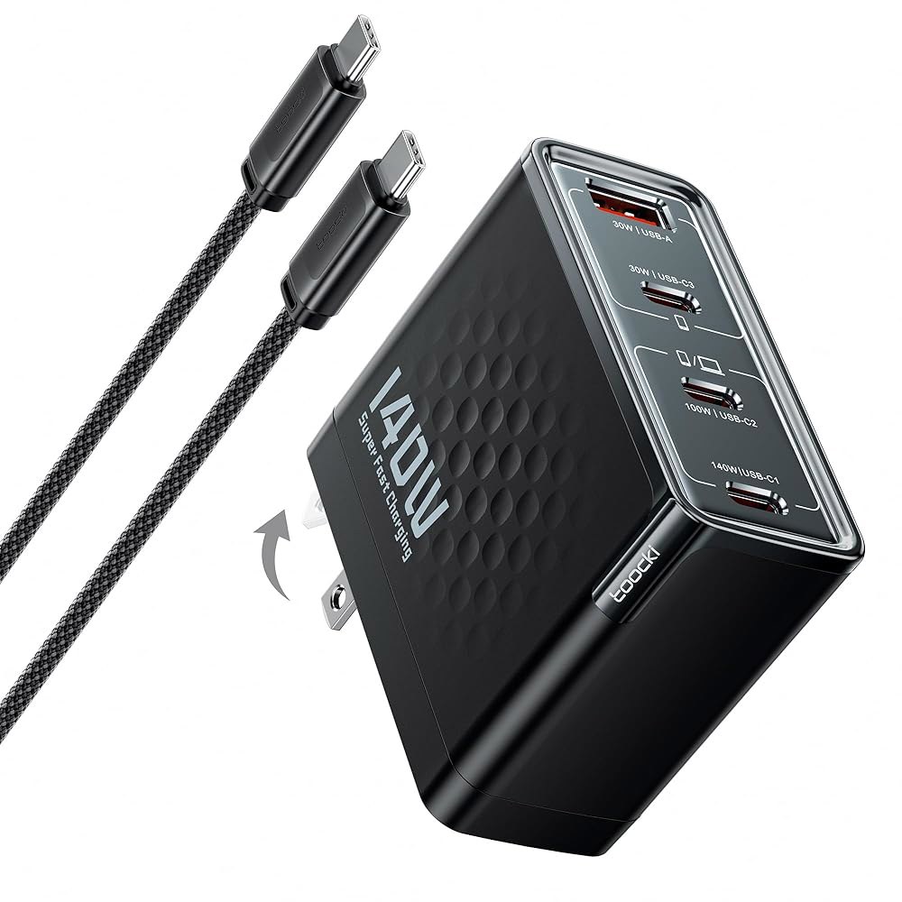 Tooki 140W USB 호환 Google C 4포 충전기 Pro 16 S24 Max, /Ultra, /Air, 삼성제품 블록, Pro, Deck, Steam Pixelbook용 - 상품 이미지