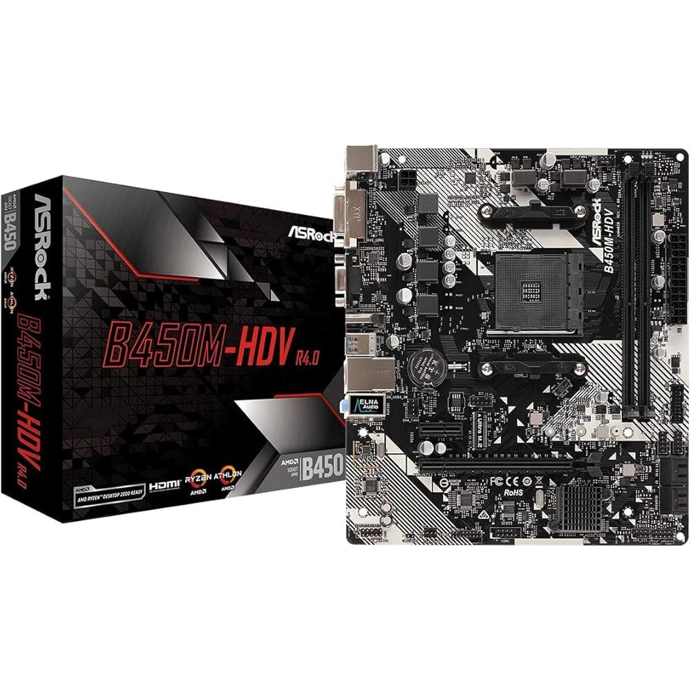ASRock 마이크로 ATX AMD 마더보드 B450M-HDV 6Gbs Promontory R4.0 SATA B450 AM4 - 상품 이미지
