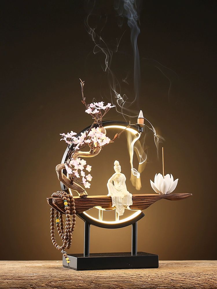 LED 불상 향로 조각상 용품 장식품 천수관음 불교굿즈 전자 부처 역류 좌불 연꽃 - 상세 이미지 2