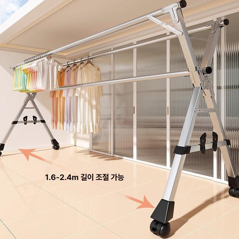 접이식 이불행거 이동형 발코니 단봉 거치대 수납 간편 의류 튼튼한 빨래건조대 실내 - 상세 이미지 3