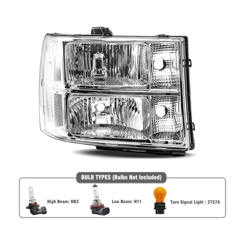 2007-2013 GMC 시에라 1500, 07-14 2500HD 3500HD 헤드램프 교체용 APSVE 헤드라이트 어셈블리, 운전석 및 조수석 측면, 크롬 하우징 클리어 렌즈 - 상세 이미지 3