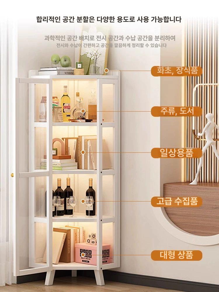 장식장 코너진열장 다층 거실 주방 책장 엔틱 술 두꺼워진 인테리어 도어 수납장 진열장 장 - 상세 이미지 5