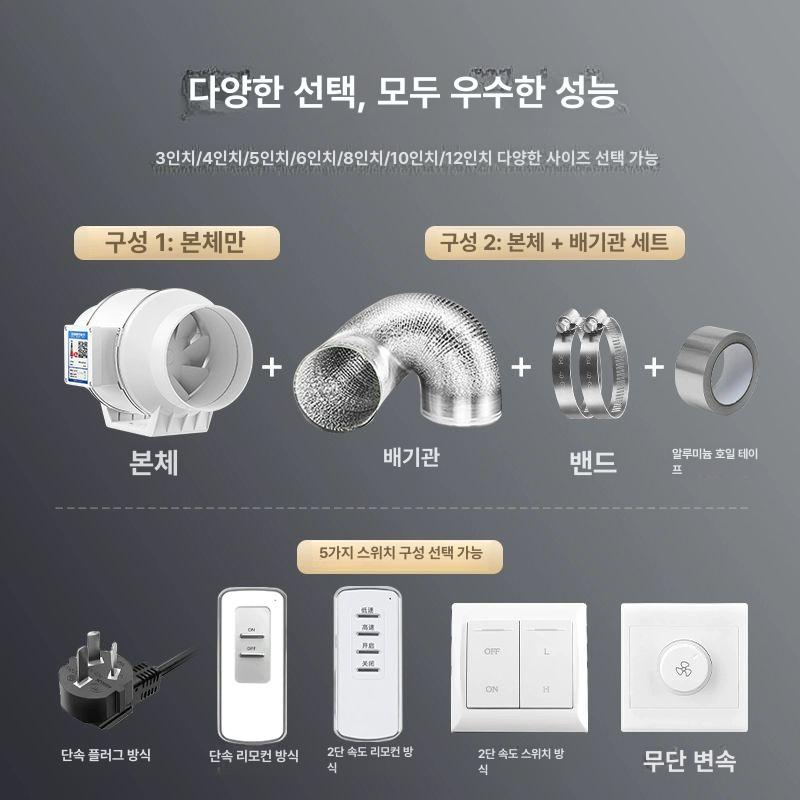 배기팬 배관환풍기 요리 화장실 닥트 주방 후드 튜브 환기 덕트팬 식당 흡입기 자바라 - 상세 이미지 3