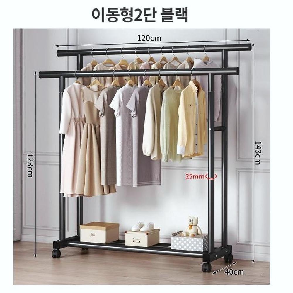 스탠드 옷걸이 행거 1단 2단 120cm 튼튼한 철제 선반 고정형 이동형 - 상세 이미지 4