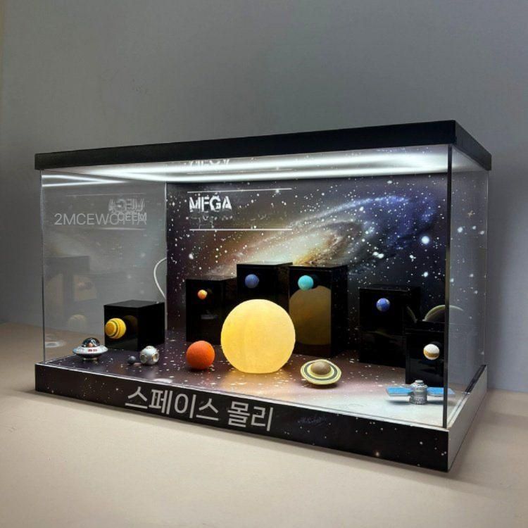 우주 디스플레이박스 촬영소품 인테리어 보관통 오브제 파티 보관함 수납함 보라색 케이크모형 - 상세 이미지 3