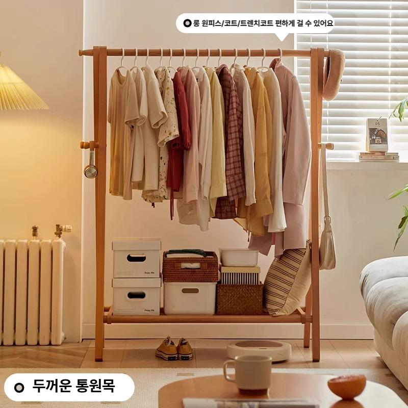 나무스탠딩 우드헹거 원목 수납 이중층 내추럴 포켓 미니 벽걸이형 사무실 초두꺼운 우드 - 상세 이미지 2