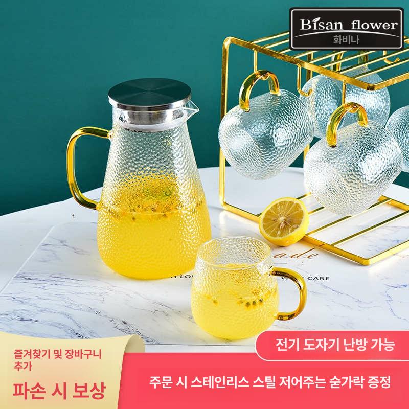 내열유리물병 물통 내열유리용기 워터 유리병 저그 손잡이물병 어린이 뚜껑 식당물병 - 상세 이미지 2