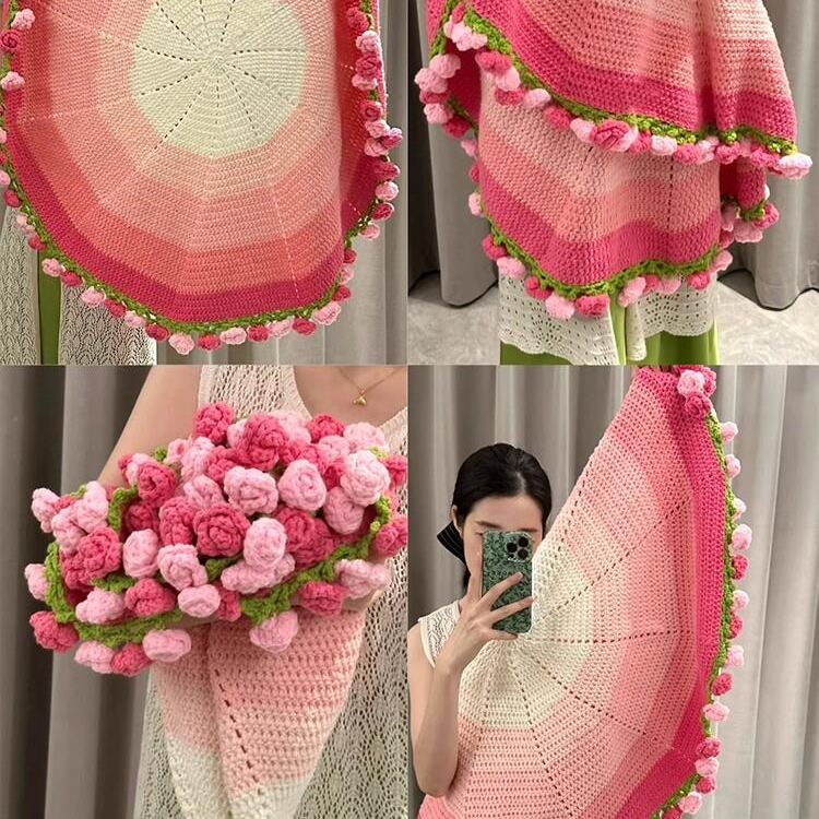 뜨게꽃 꽃다발담요 로즈 장미꽃 블랭킷 손뜨개 플라워 뜨개질 뜨개꽃 도안 뜨기 - 상세 이미지 2