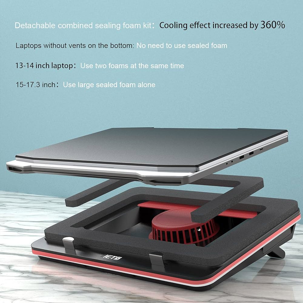 속도가 무한히 가변적인 패드, 폼, 급속 3포트 냉각 쿨러 IETS 노트북 USB GT500 노트북용 쿨링 터보팬(5000RPM) 장착된 허브가 1317.3인치 게이밍 씰 강력 - 상세 이미지 3