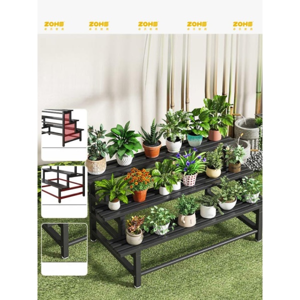 튼튼한 다육이 철제 베란다 이동식 진열대 선반 화분 4단 20mm 블랙 바퀴없음 120cm - 상품 이미지