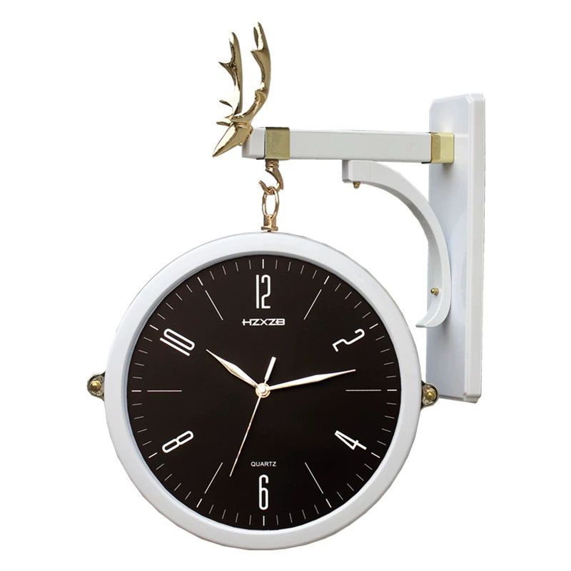 벽걸이 벽시계 양면 저소음 레트로 모던 디자인 아날로그 원형 심플 무브먼트 럭셔리 - 상세 이미지 5